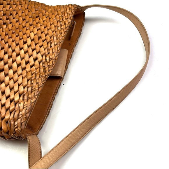 Vintage Fossil Tan Leather Basket Weave Short Strap Shoulder Bag - Picture 4 of 8